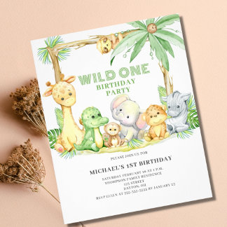 Budget Wild One Safari Tiere Einladung Geburtstag Flyer