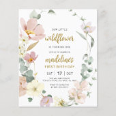 Budget Wildblume Baby 1. Geburtstag Einladung (Vorderseite)