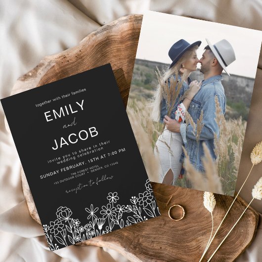 Budget Wildblume Boho Foto Hochzeit Einladung Flyer