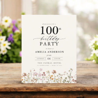 Budget Wildblume Floral 100. Geburtstag Einladung