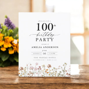 Budget Wildblume Floral 100. Geburtstag Einladung Flyer