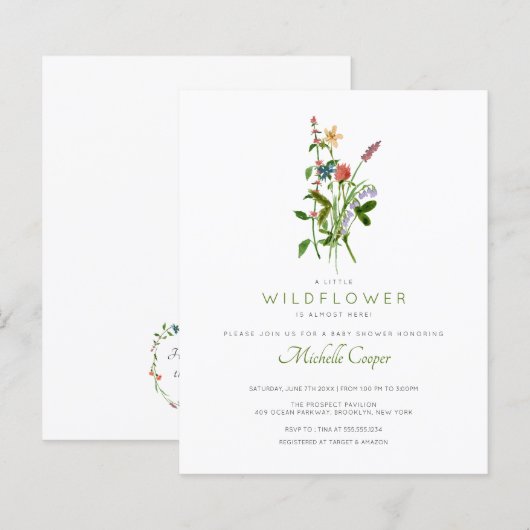 Budget Wildblume Kinderdusche Einladung (Vorne/Hinten)