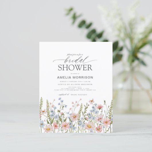 Budget Wildblume Niedlich Brautdusche Einladung (Stehend Vorderseite)