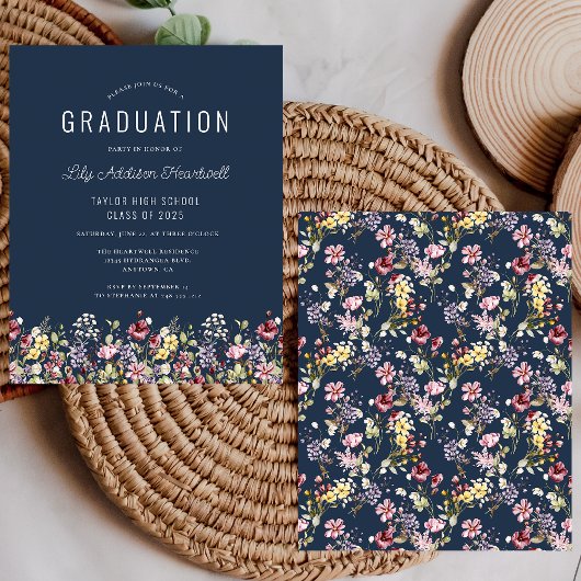 Budget Wildblume Pattern Navy Blue Grad Party