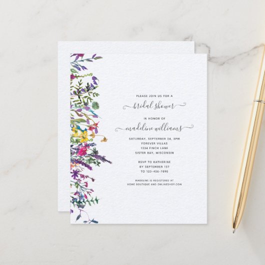 BUDGET Wildblumen Blumendusche Einladung (Vorderseite/Rückseite Beispiel)