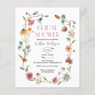 Budget-Wildblumen-Boho-Brautjungfern-Einladung Flyer