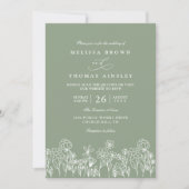 Budget-Wildblumen-Boho-Sage-Grün-QR-Code-Hochzeit Einladung (Vorderseite)