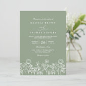 Budget-Wildblumen-Boho-Sage-Grün-QR-Code-Hochzeit Einladung (Stehend Vorderseite)