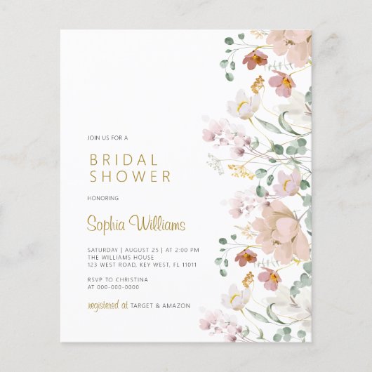 Budget Wildblumen Brautdusche Einladung (Vorderseite)