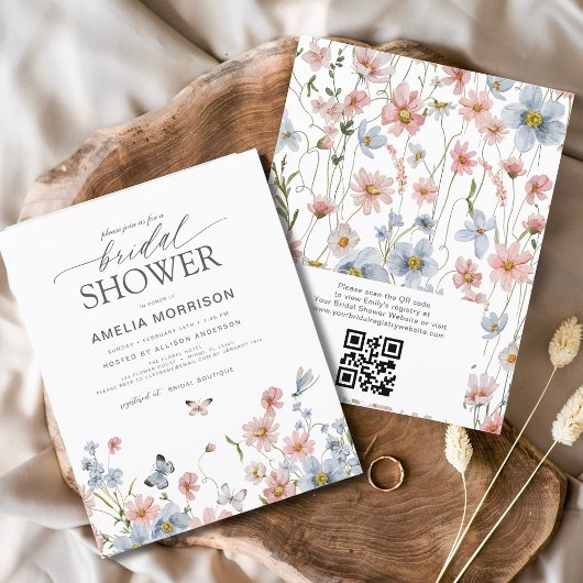 Budget-Wildblumen-QR-Code-Hochzeitsdusche-Einladun
