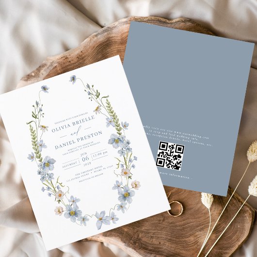 Budget-Wildblumen-Wedding-Einladung mit QR-Code Flyer