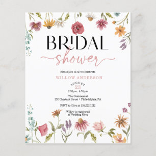 Budget-Wildblumenfeld-Boho-Braut-Party-Einladung Flyer
