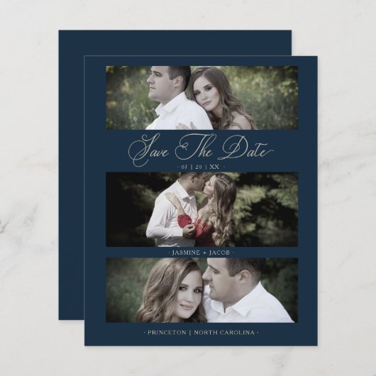 Budget Wimshical Script Navy Hochzeit 3 Fotos (Vorne/Hinten)