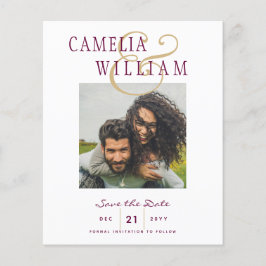 BUDGET Wine Berry Gold Wedding FOTO Save the Date Flyer