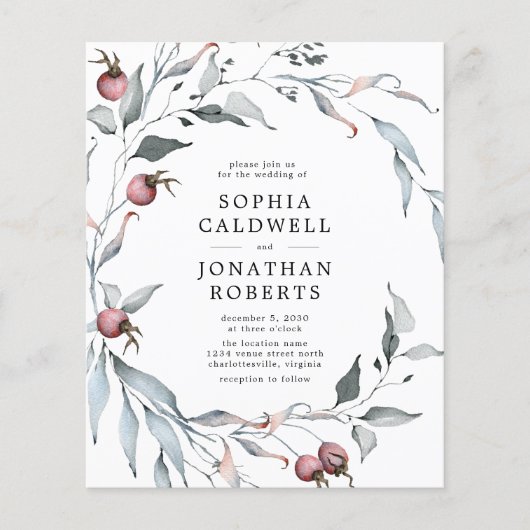 Budget Winter Beeren QR-Code Hochzeitseinladung (Vorderseite)