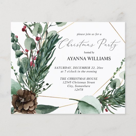 Budget Winter Berries & Pine Weihnachten Party Flyer (Vorne)