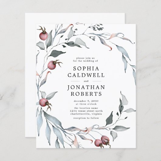 Budget Winter Berries QR Code Hochzeitsempfehlung (Vorne/Hinten)