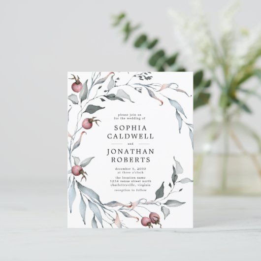 Budget Winter Berries QR Code Hochzeitsempfehlung (Stehend Vorderseite)