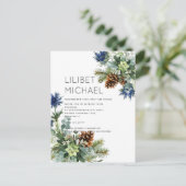 BUDGET Winter Blue Thistle Eukalyptus Wedding Postkarte (Stehend Vorderseite)