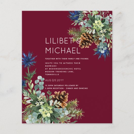 BUDGET Winter Blue Thistle Wedding Flyer (Vorne)