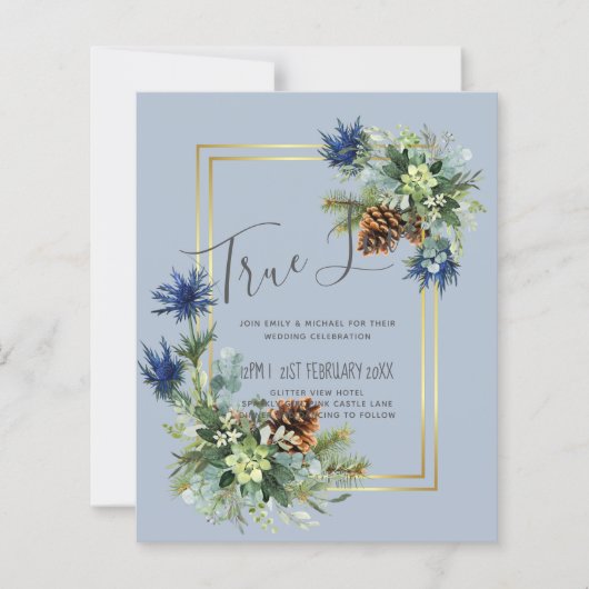 BUDGET Winter Blue Thistle Wedding lädt ein (Vorderseite)