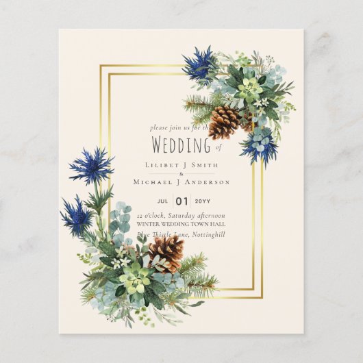 BUDGET Winter Blue Thistle Wedding lädt ein (Vorderseite)