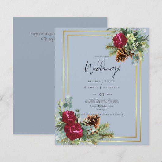 BUDGET Winter Blue Thistle Wedding lädt ein (Vorne/Hinten)