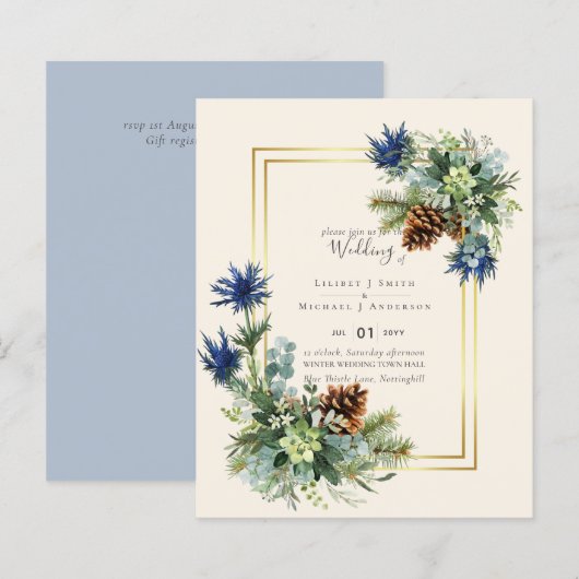 BUDGET Winter Blue Thistle Wedding lädt ein (Vorne/Hinten)