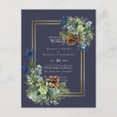 BUDGET Winter Blue Thistle Wedding lädt ein Postkarte (Vorderseite)