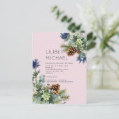 BUDGET Winter Blue Thistle Wedding Postkarte (Stehend Vorderseite)