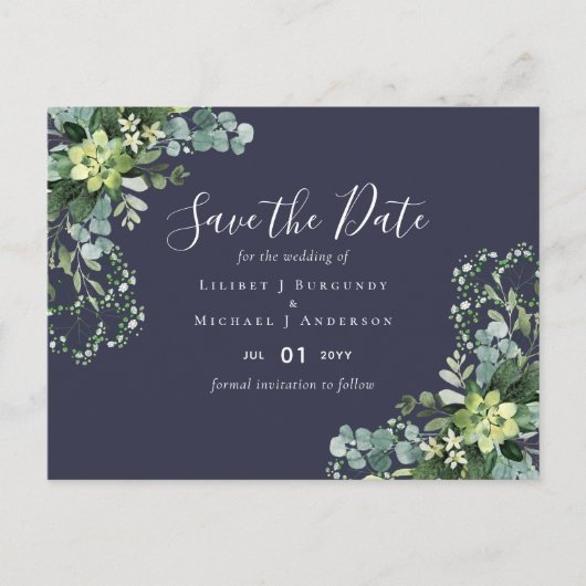 BUDGET Winter Blue Thistle Wedding Postkarte (Vorderseite)