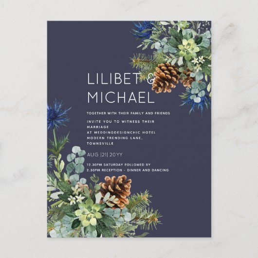 BUDGET Winter Blue Thistle Wedding Postkarte (Vorderseite)