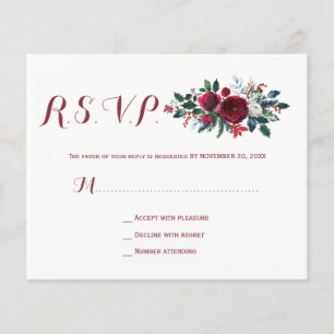 Budget Winter Burgundy Blumen Hochzeit RSVP FLYER