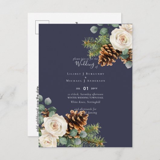 BUDGET Winter Eukalyptus Pine Cones Wedding Postkarte (Vorne/Hinten)
