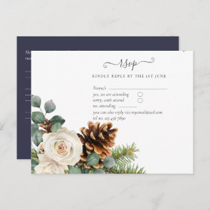 BUDGET Winter Eukalyptus Pine Cones Wedding Postkarte