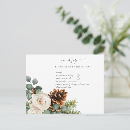 BUDGET Winter Eukalyptus Pine Cones Wedding Postkarte (Stehend Vorderseite)