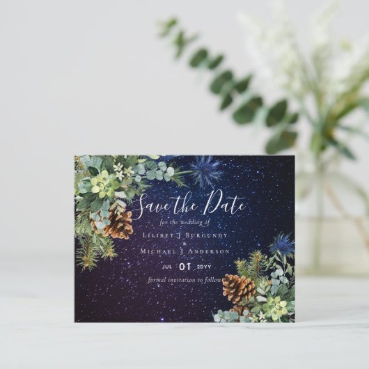 BUDGET Winter Eukalyptus Pine Cones Wedding Postkarte (Stehend Vorderseite)