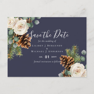 BUDGET Winter Eukalyptus Pine Cones Wedding Postkarte