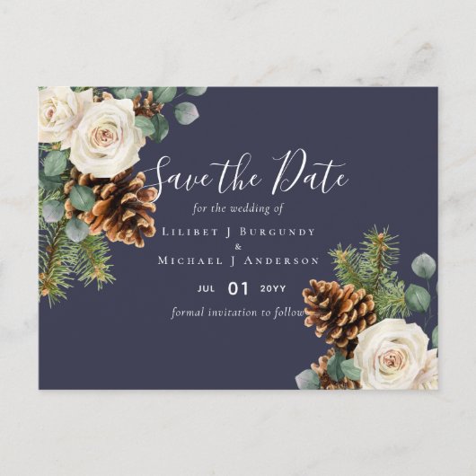 BUDGET Winter Eukalyptus Pine Cones Wedding Postkarte (Vorderseite)