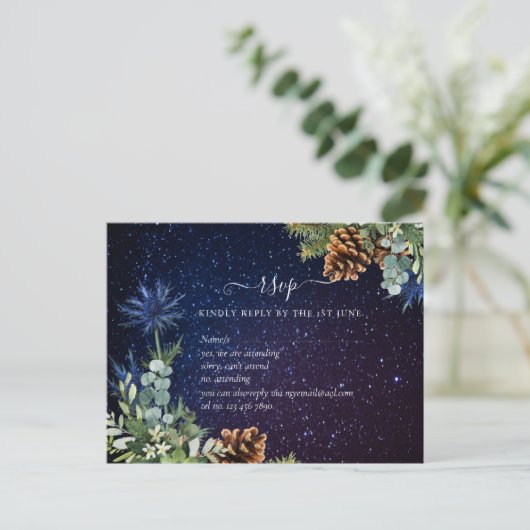 BUDGET Winter Eukalyptus Pine Cones Wedding Postkarte (Stehend Vorderseite)