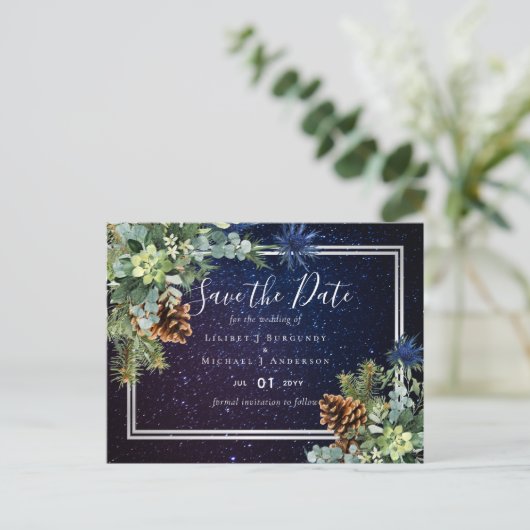 BUDGET Winter Eukalyptus Pine Cones Wedding Postkarte (Stehend Vorderseite)