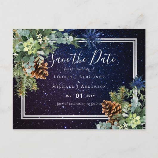 BUDGET Winter Eukalyptus Pine Cones Wedding Postkarte (Vorderseite)