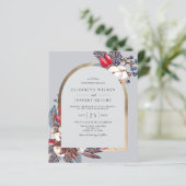 Budget Winter Florals Arched Wedding Einladung (Stehend Vorderseite)
