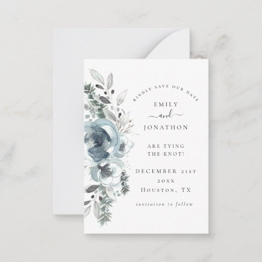 Budget Winter Florals Wedding Rett Date Mini Mitteilungskarte (Vorderseite)