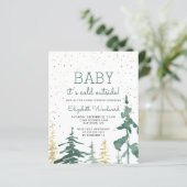 Budget Winter Forest Baby Shower Einladung (Stehend Vorderseite)