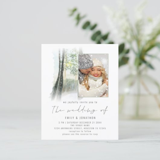 Budget Winter Forest Foto QR Sage Hochzeit (Stehend Vorderseite)