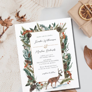 Budget Winter Greenery Pine Cone Wedding Einladung