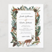 Budget Winter Greenery Pine Cone Wedding Einladung (Vorderseite)