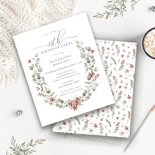 Budget Winter Greenery Red Floral 80. Geburtstag