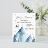 Budget Winter Mountain Baby Dusche Einladung (Stehend Vorderseite)